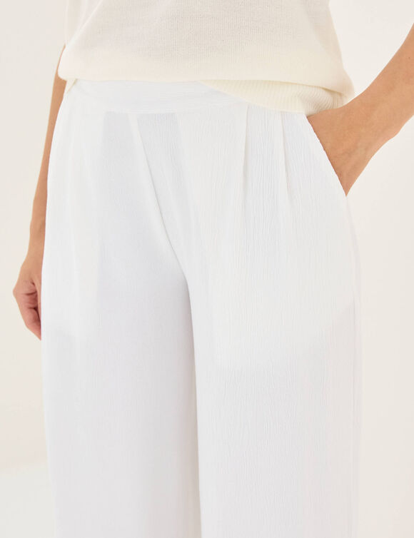 Pantalon large taille haute &agrave; enfiler, cr&ecirc;pe fluide (blanc)