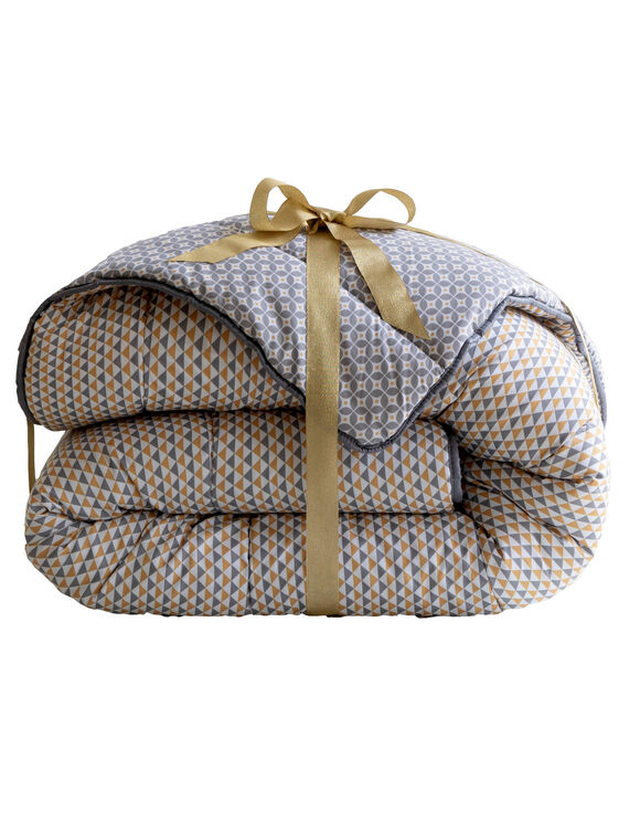 Couette microfibre micro imprimé graphique 400 g/m² (gris / jaune)