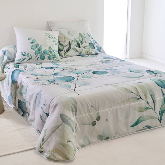 Couvre-lit matelassé Elyse imprimé fleurs (bleu / vert)