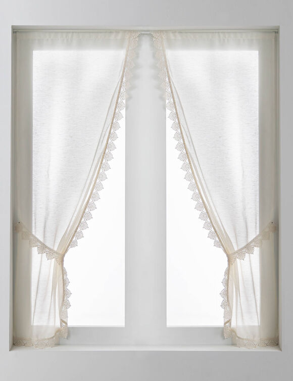 Rideau macramé finition passe-tringle embrasse assortie - la paire (crème)