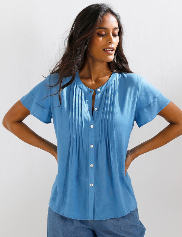 Chemisier manches courtes papillon, cr&eacute;pon (bleu clair)