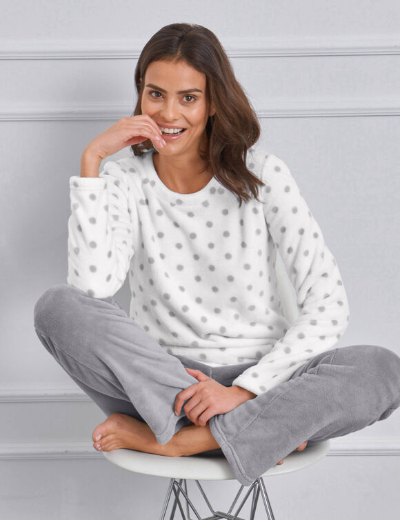 Pyjama polaire imprimé pois toucher peluche manches longues (gris)