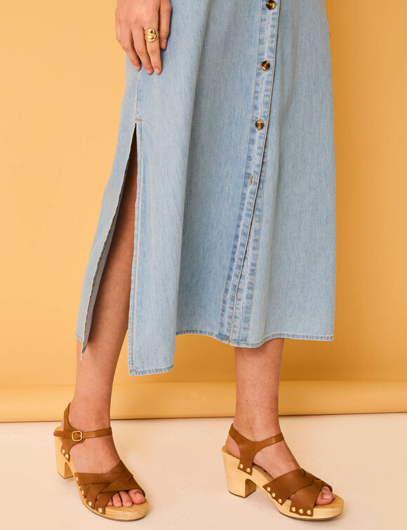 Robe-chemisier longue en jean, manches courtes (bleached)