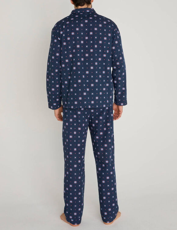 Bedrukte pyjama in popeline van polyester/katoen (marine)