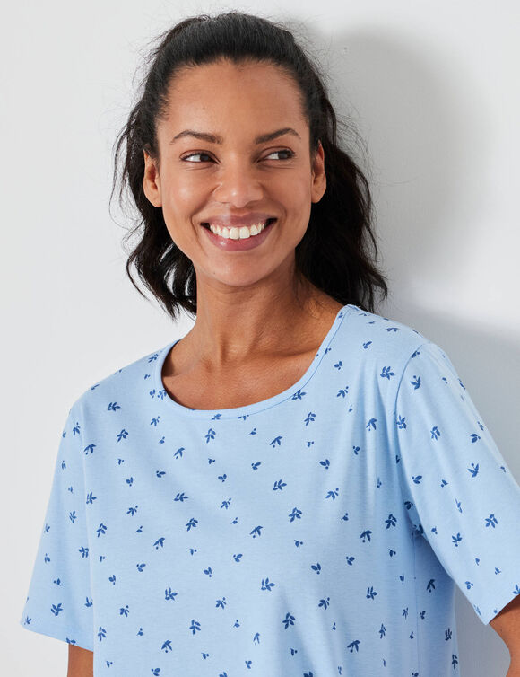 Pyjama court imprim&eacute; fleuri (bleu glacier)