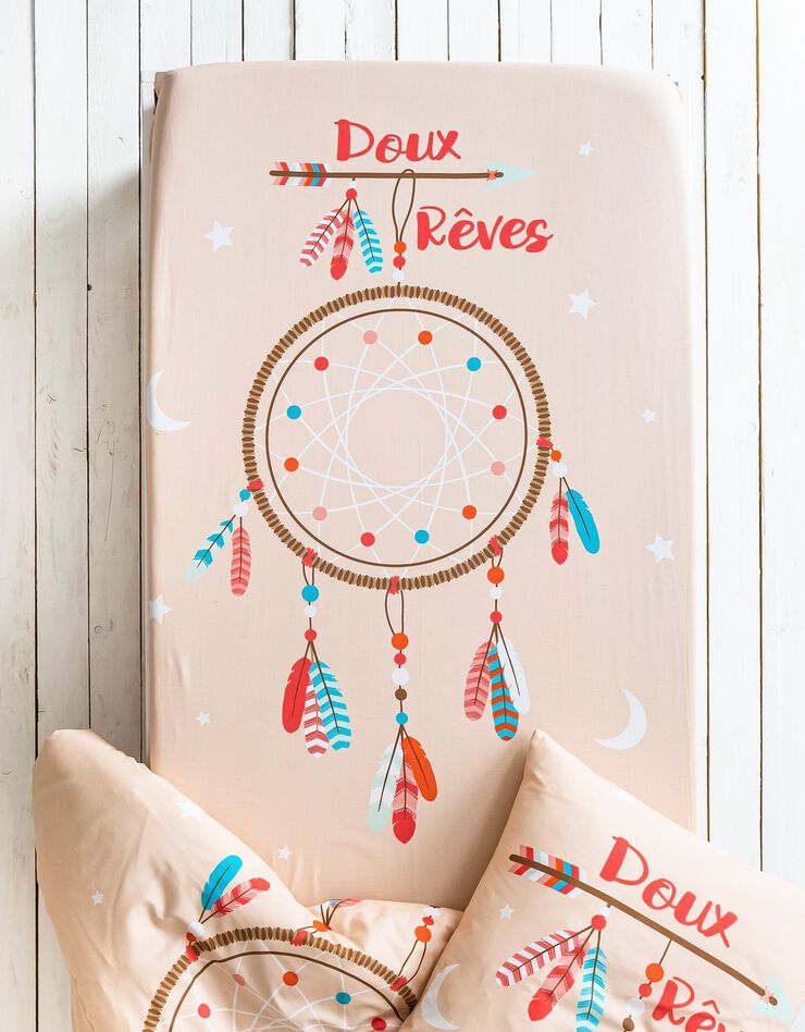 Bedrukt bedlinnen voor kinderen, dreamcatcherprint, 1 persoon - katoen (roze)