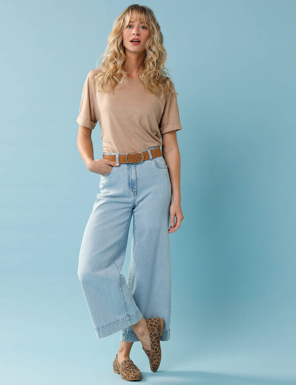 Jeans met hoge taille, voor Kleine Lengtes, binnenpijplengte 65 cm, ruim 7/8-model (bleached)