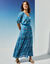 Bloes met knoopsluiting en bloemenprint, crepon (blauw)