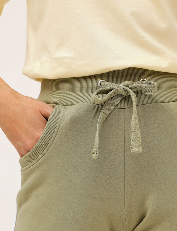 Pantalon jogging molleton bicolore (kaki clair / blanc)