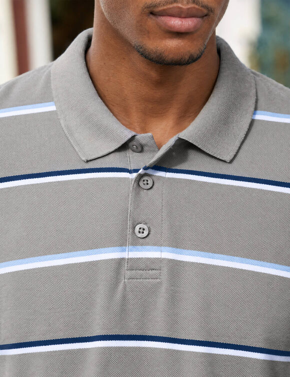 Polo ray&eacute; maille piqu&eacute;e chin&eacute;e manches longues (gris chin&eacute;)