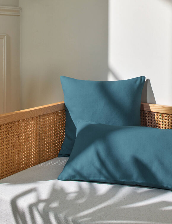 Kussenhoes in effen zeildoekstof - set van 2 (blauw)