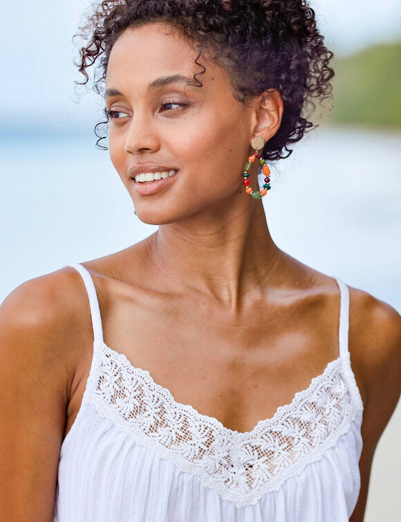 Top macram&eacute; col V, bretelles r&eacute;glables (blanc)