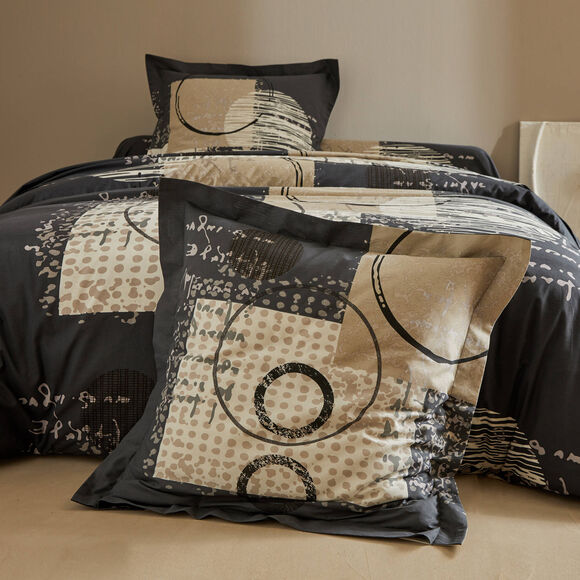 Diane-beddengoed met grafische print &ndash; katoen 57 draden/cm&sup2; (CARBONGRIJS)