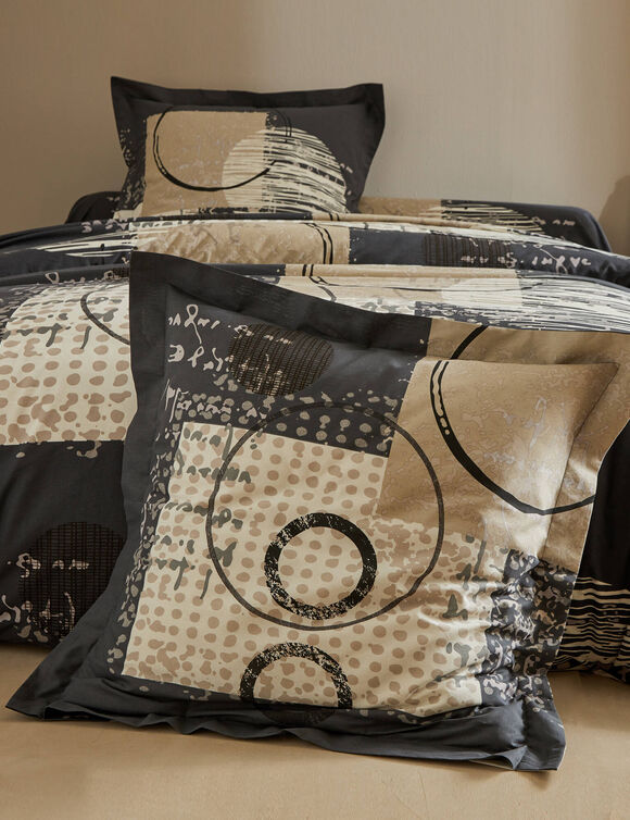 Linge de lit Diane imprim&eacute; graphique - coton 57 fils/cm&sup2; (carbone)