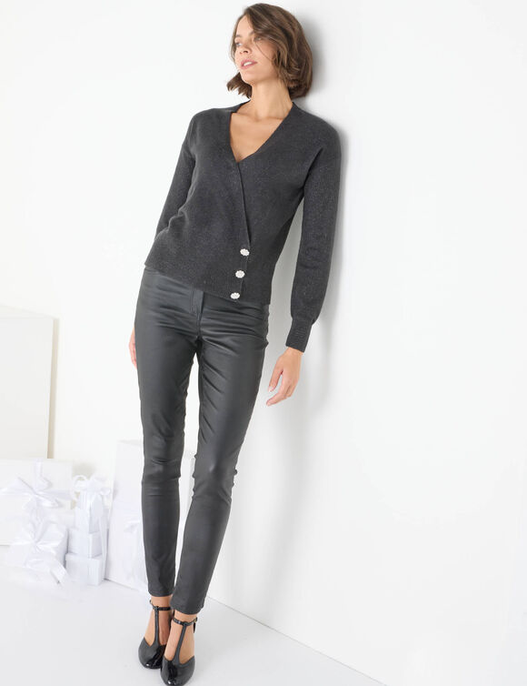 Pull effet cache-coeur boutons "bijou"  (anthracite)