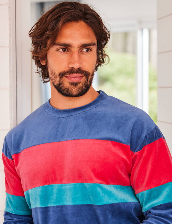 Pyjama tricolore velours manches longues (marine)