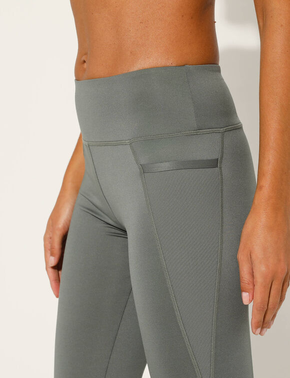 Legging taille haute avec empiècements résille (kaki)