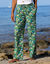 Wijde, bedrukte broek met elastische taille (kaki / smaragd)