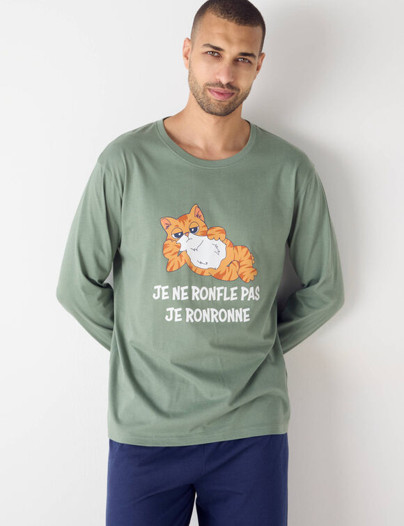 Pyjama in katoen met opdruk, lange mouwen (groen / marine)