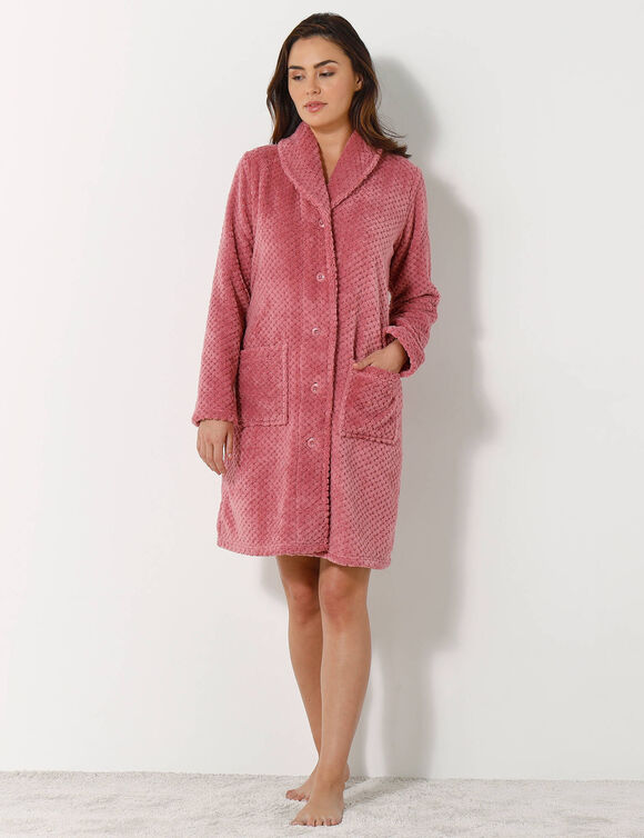 Robe de chambre maille polaire col châle - Longueur 95 cm (rose)