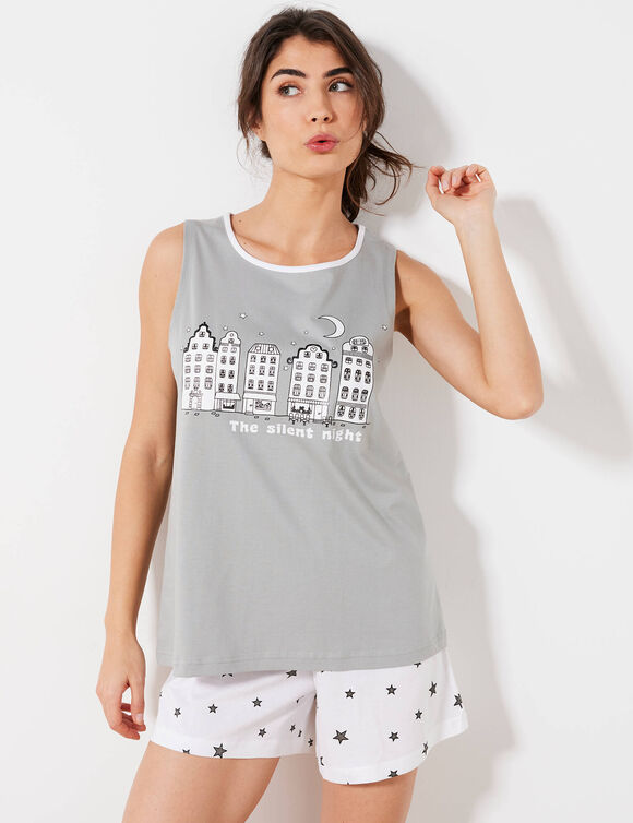 Pyjama short fantaisie ville &eacute;toil&eacute;e (gris)