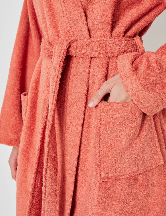 Peignoir court adulte col kimono  - &eacute;ponge bouclette 380 g/m&sup2; (tomette)