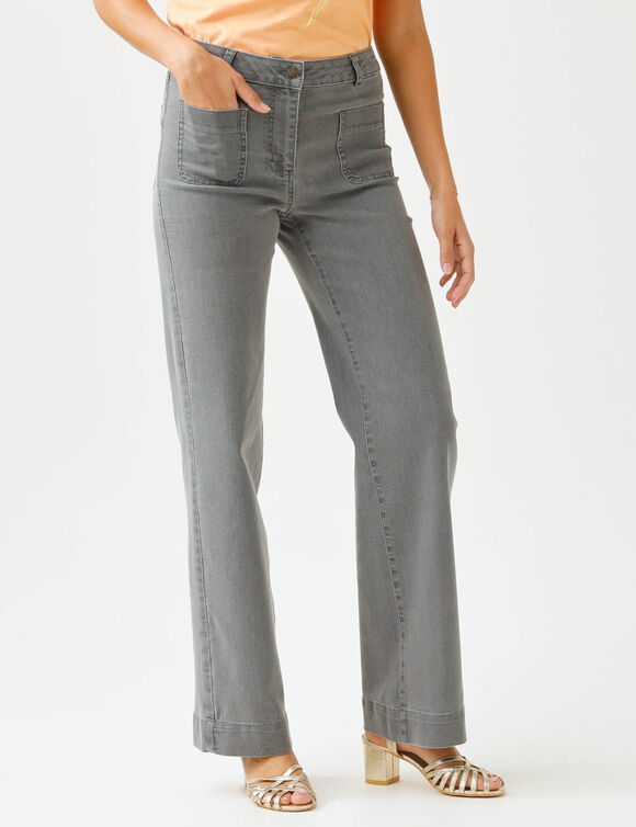 Jean coupe large taille haute, petite stature (gris)