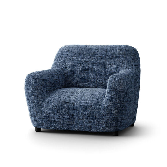 Housse bi-extensible microfibre effet faux uni pour fauteuil et canapé (bleu)