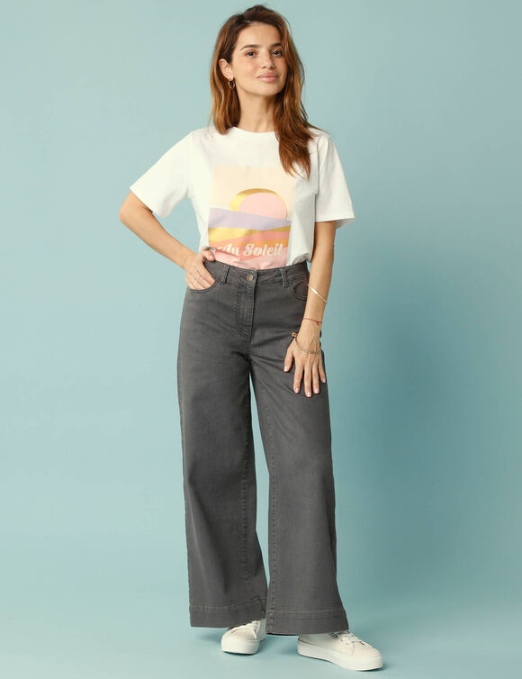 Jean taille haute Spécial Petites entrej. 60 cm, coupe large 7/8ème (gris)