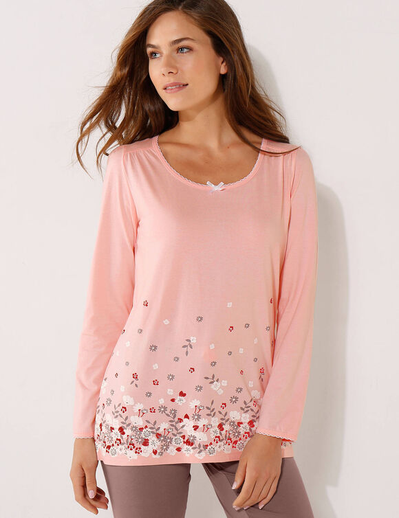 T-shirt met bloemenprint - lange mouwen (roze)