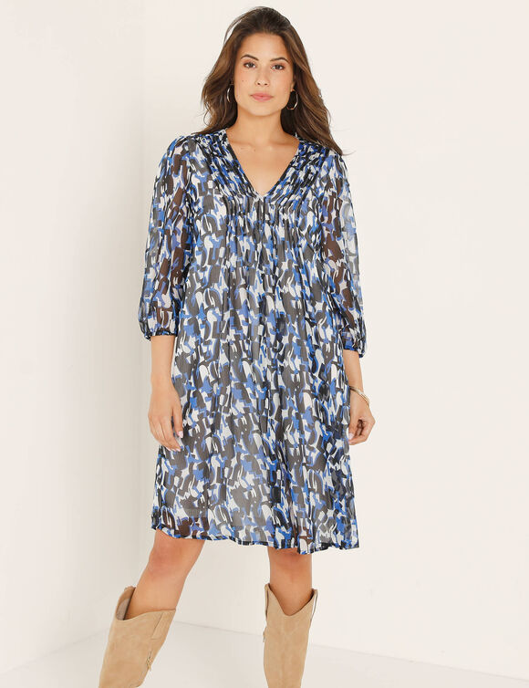 Robe à plis voile imprimé (noir / bleu)