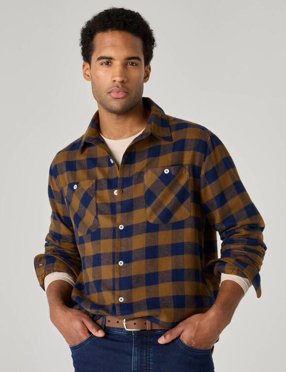 Flanel overhemd met geruite ruit (koper / marine)