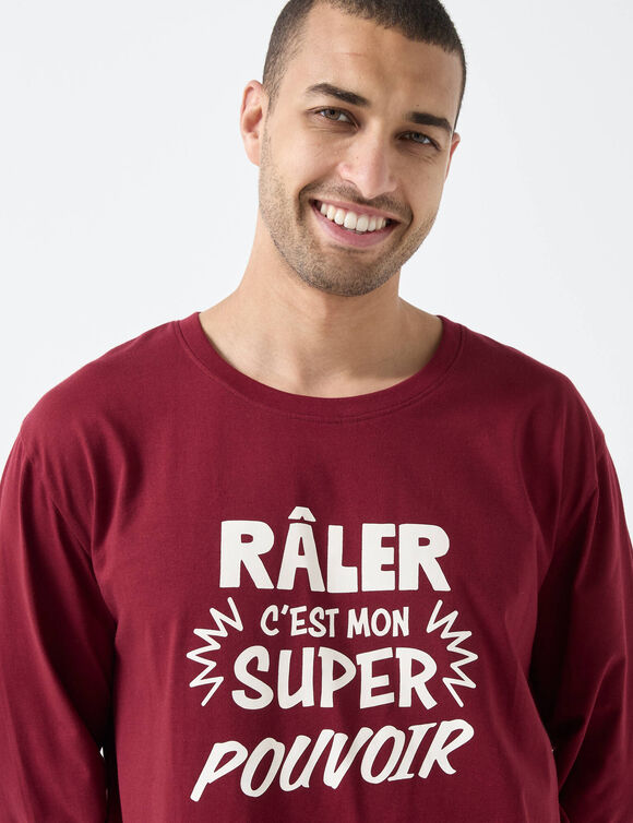 Maxi T-shirt pyjama imprimé "Râler c'est mon super pouvoir" (bordeaux)