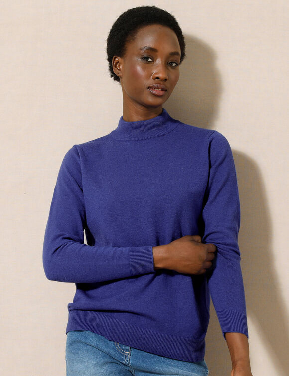 Pull col montant, laine d'agneau (bleu dur)