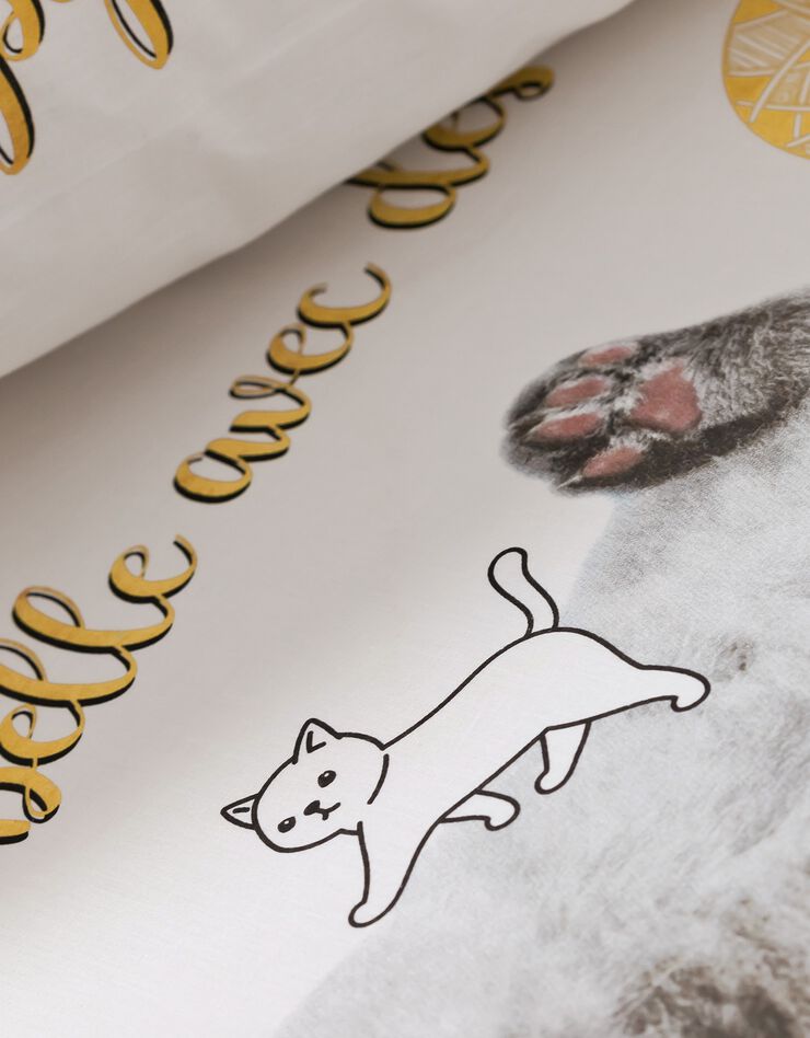Bedlinnen voor kinderen Milie - katoen met kattenprint (wit)