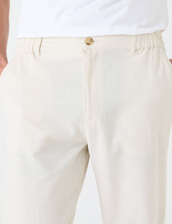 Pantalon coton lin ceinture 3/4 &eacute;lastiqu&eacute;e  (gr&egrave;ge)