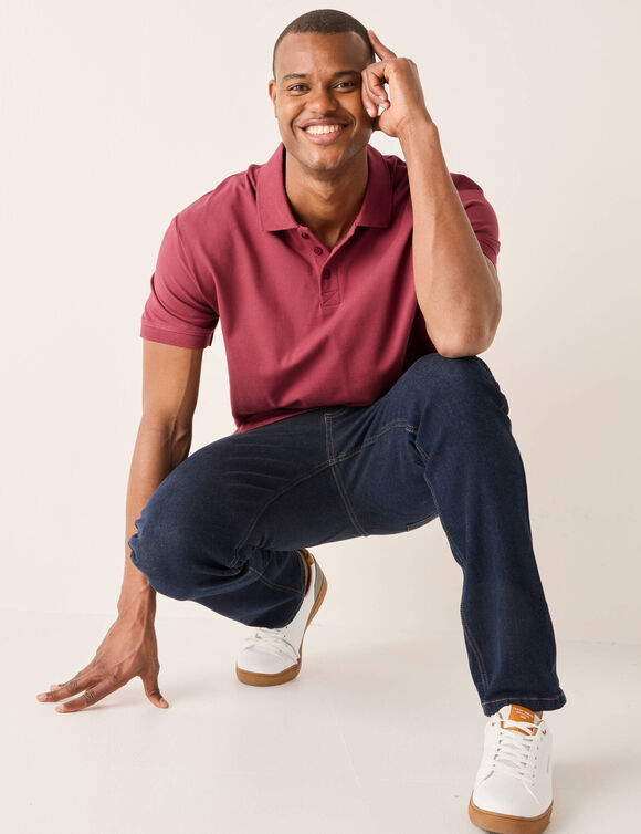 Polo uni maille piqu&eacute;e manches courtes (rose fonc&eacute;)