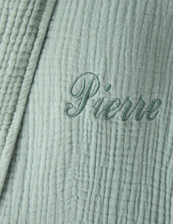 Peignoir col châle mixte triple gaze de coton Colombine®, personnalisable (vert)