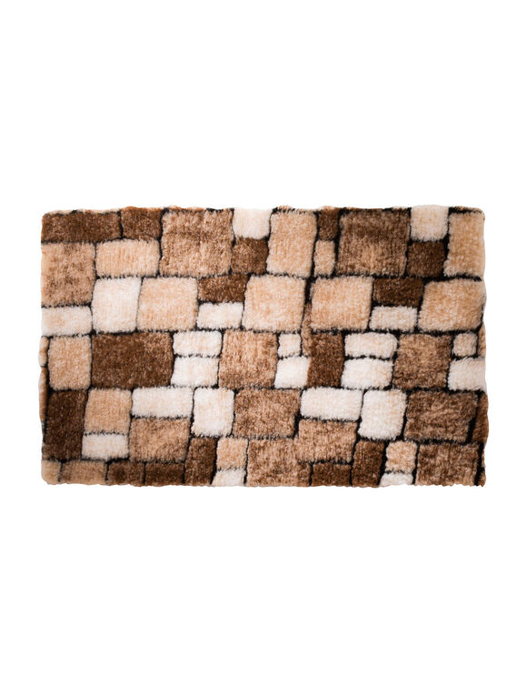 Tapis de bain mosaïque toucher peluche (marron)