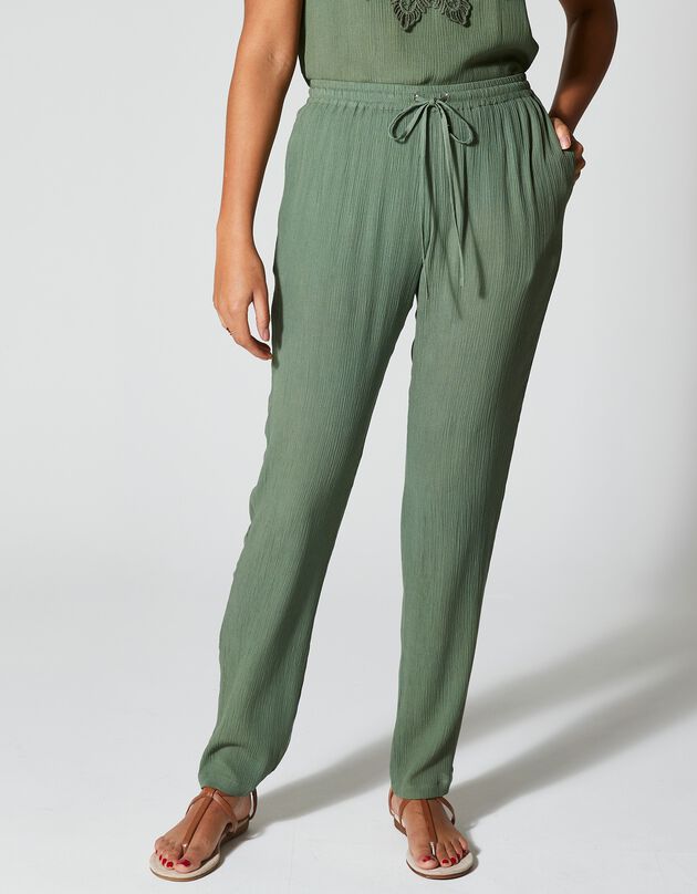 Effen soepele broek in crepon (kaki)
