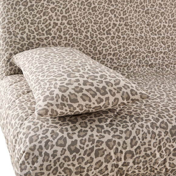 Standaard gematelasseerde hoes voor een slaapbank met bedrukt luipaard (taupe)