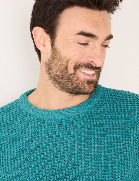 Pull maille gaufr&eacute;e col rond (c&eacute;ladon)