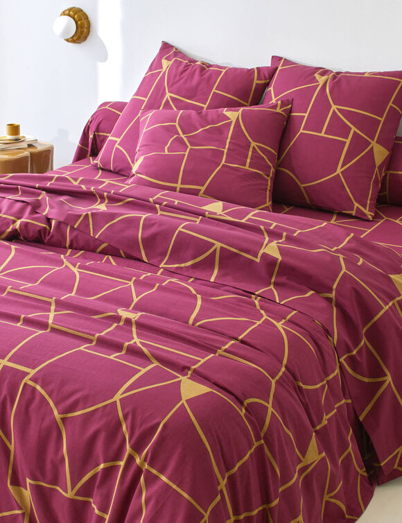 Linge de lit Geoffroy en coton &agrave; motifs graphiques (grenat)