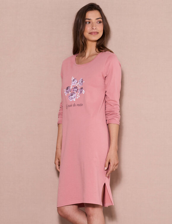 Chemise de nuit courte manches longues  (rose)