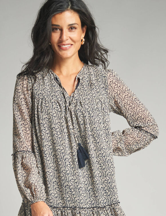 Robe en voile imprimé (marine / beige)