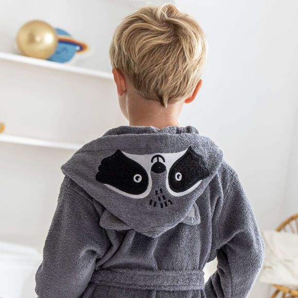 Peignoir de bain enfant raton laveur à capuche éponge coton - 340 g/m²  (gris)
