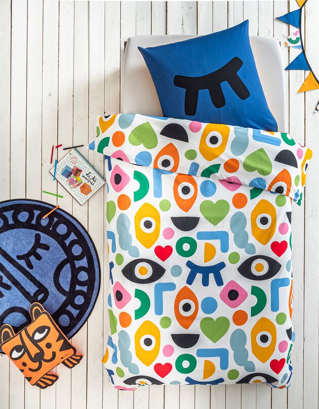 Linge de lit Multico 1 personne en coton, collection enfant LEM (blanc)