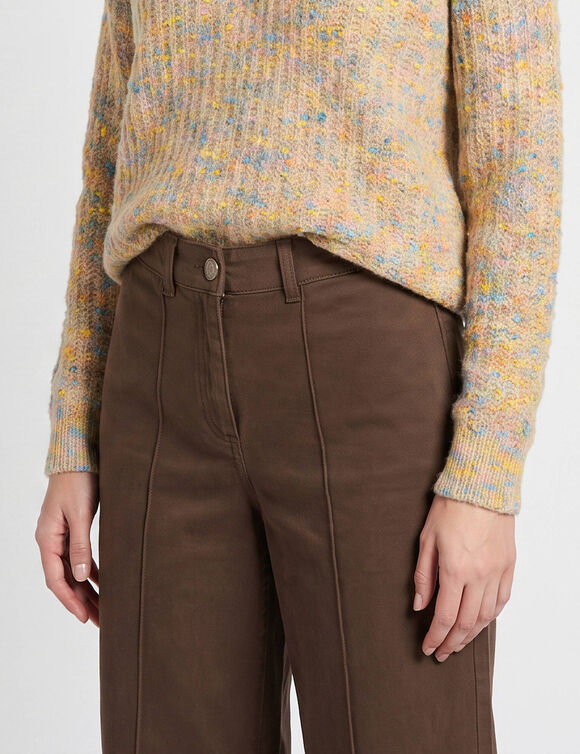 Pantalon large d&eacute;tails plis piqu&eacute;s (chocolat)