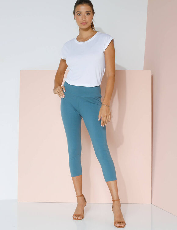 Legging 3/4 taille haute, ventre plat (bleu paon)