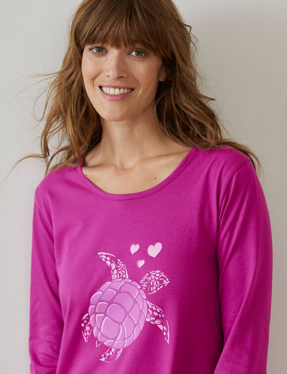 Lang nachthemd met lange mouwen en “schildpad” print (framboos)
